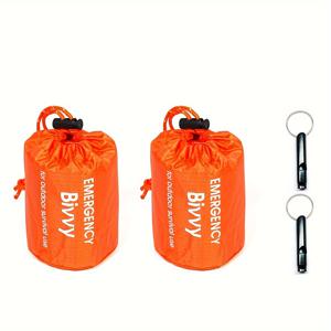 TEMU 1/2/4개 비상용 슬리핑백, 두꺼운 보온 생존 담요, 재사용 가능한 가볍고 컴팩트한 비상용 슬리핑백 (휘슬 포함), 야외 및 하이킹용