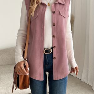 TEMU 여성용 버튼 칼라 캐주얼 조끼