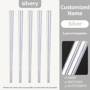 TEMU 이름 각인 맞춤형 스테인리스 스틸 젓가락 SUS304 18/10 미끄럼 방지 젓가락 맞춤 식기 1쌍 또는 5쌍, 가정 레스토랑 호텔 기업 선물용