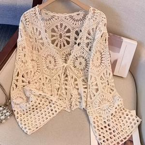 TEMU 솔리드 컬러 오픈워크 긴팔 가디건