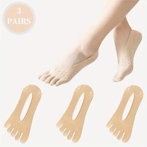 TEMU 여성용 3켤레 양말, 봄·여름용 스타일 얇은 통기성 보트 양말, 분할 발가락 디자인, 미끄럼 방지 실리콘 보호대, 갈라진 발바닥에 적합, 플랫슈즈 또는 하이힐 매치 완벽