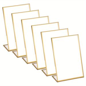 TEMU 황금색 프레임과 세로 스탠드가 특징인 A6 아크릴 간판 홀더 6개 세트. 웨딩 테이블 번호, 양면 이미지, 투명 사진 및 메뉴 디스플레이를 선보이는 데 이상적입니다.