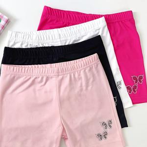 TEMU 여아용 핫 스탬프 나비 패턴 바지, 레깅스, 아기 반바지 4종 세트, 캐주얼, 야외 활동용