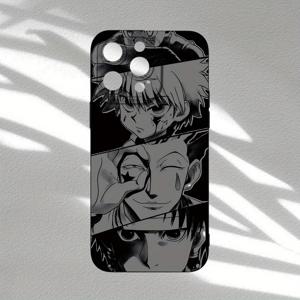 TEMU 휴대폰 케이스 - 블랙 앤 화이트 애니메이션 캐릭터 콜라주, 인기 있는 유니크한 크리에이티브 만화 디자인, 블랙 엔젤 아이 매트 TPU 폰 케이스, 독특함, 남녀 모두를 위한 쉬운 스타일리시한 트렌디 선물, 아이폰 16, 15, 14, 13, 12, 11에 적합