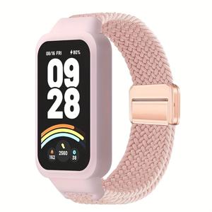 TEMU 케이스 + 샤오미 미밴드 9 액티브/레드미 워치 3 밴드 여성/남성용 통기성 브레이디드 나일론 스트랩, 레드미 워치 3/미밴드 9 액티브 스마트워치 액세서리용 탄성 마그네틱 패브릭 나일론 팔찌 손목밴드