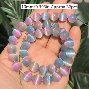 TEMU 라이트 컬러 그라데이션 캣아이 천연석 비즈 피로스터 블루 핑크 라운드 루즈 비즈, 주얼리 만들기 DIY 팔찌 목걸이 액세서리, 화려한 컬러 간격 비즈 6/8/10mm-60/44/36개