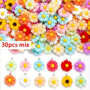 TEMU 30/50개 컬러풀 레진 국화 꽃 펜던트 - 데이지 비즈 DIY 주얼리 만들기, 귀걸이, 목걸이, 팔찌용 - DIY 공예 및 수제 액세서리용 대량 레진 꽃 참 (30개 또는 50개)