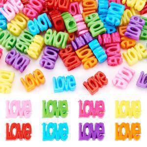TEMU 50개/약 600개 불투명 아크릴 유럽 비즈, 대구멍, 사랑 글자, 랜덤 혼합 색상, 16.5x11.5x7mm, 구멍: 5mm, 비즈 및 비즈 세트, 팔찌, 목걸이, 휴대폰 스트랩 등 DIY 창작 프로젝트에 적합