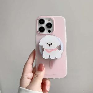 TEMU 한국식 인스 연분홍 & 화이트 강아지 자석 휴대폰 거치대 (휴대폰 케이스 제외)