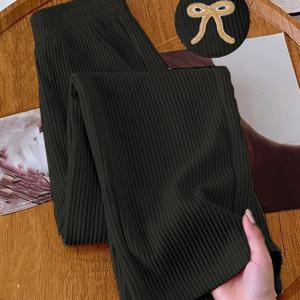 TEMU 새로운 여성용 코듀로이 조거 팬츠 (포켓 및 자수 리본 장식), 캐주얼 또는 데일리룩에 적합, 루즈하고 편안한 레그 디자인, 출퇴근 및 여행에 완벽