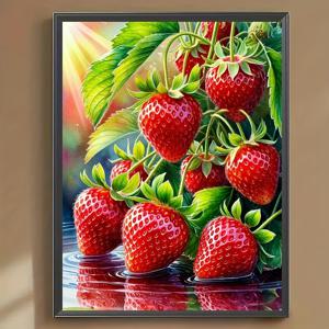 TEMU 딸기 패턴 5D 페인팅 키트, 성인 또는 초보자용, DIY 풀 드릴 자수, 다리미 부착 스티커, DIY 닷 페인팅, 가정용 벽 장식용 십자수 예술 공예