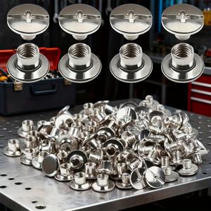 TEMU 100개 M5×4mm 스테인리스 스틸 시카고 스크류 | 십자형 가죽공예 리벳, DIY 가죽 수리/벨트/신발/지갑/공예용 - 강력한 고정력 + 녹슬지 않고 내구성 강함, 수제 가죽공예 애호가를 위한 필수품