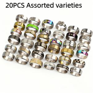 TEMU 20개 클래식 패션 스테인리스 스틸 남녀 공용 반지 믹스 스타일 데일리 착용 반지 세트 파티 연회 주얼리 추가 선물 랜덤 배송