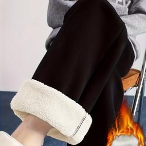 TEMU 겨울용 하이웨이스트 기모 안감 여성 레그 팬츠, 기모 안감 및 두꺼운 방한 및 보온 레깅스, 우아하고 슬림핏의 탄성 허리 와이드 레그 팬츠, 다리 모양 개선, 긴 다리 연출