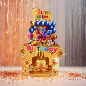 TEMU 골든 3D 생일카드 1장 (풍선 & 캔들 디자인) - 봉투 포함 - 생일 축하 카드 - 생일 파티 초대장 - 누구에게나 적합 - 발렌타인데이 또는 생일 축하 초대에 완벽