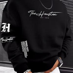 TEMU 남성 패션 레귤러 라운드넥 스웨트셔츠, 남성용 이지 캐주얼 탑, 긴소매 라운드넥 레터 프린트 스웨트셔츠