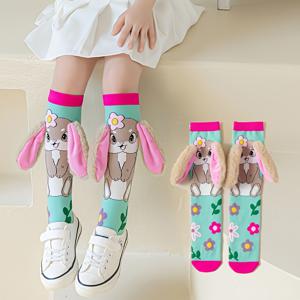 TEMU 아동용 귀여운 만화 액세서리 허벅지 하이컷 스타킹 1켤레, 여아용 공주 스타일 패션 댄스 스타킹, 학생용 트렌디한 휴일 공연 양말