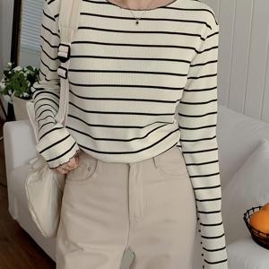 TEMU 아름다운 여성을 위한 살구색 신축성 좋은 긴팔 티셔츠, 캐주얼 외출, 데이트, 다용도 크리스마스 의류용