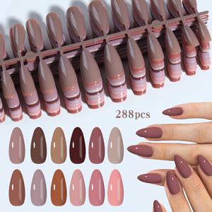 TEMU 288개 롱 아몬드 모양 인조 손톱 (브라운, 커피, 버건디, 핑크 색상). 글로시 엔드가 돋보이는 이 제품으로 손톱을 리프레시 시켜줄 것입니다. 아크릴 프레스온 네일은 완벽하게 맞아 입기 쉬우며 손가락 끝을 아름다운 광택으로 가꿔주어 파티에 이상적입니다.