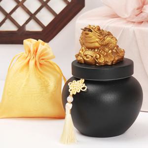 TEMU 삼족 두꺼비 소금 단지 풍수 인테리어 | 현관·신발장 재물운 소품, 집들이·개업 선물, 악운 차단 행운 부적 장식품