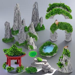 TEMU 13피스 미니 젠 가든 돌 & 피규어 - 레진 미니어처 조경, 미니어처 조각상, 젠 가든, 수족관 장식, 데스크탑 젠 가든용 - 휴대용 야외/미니어처 풍경, 테이블탑 장식