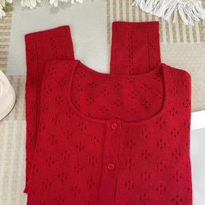 TEMU 홍콩 스타일 레드 홀로우 아웃 크로셰 가벼운 자외선 차단 탑, 부드럽고 편안한 루즈핏 반팔 재킷, 니치 스타일 캐미솔 드레스 레이어드 , 레드 우아한 조끼 코트, 레이어드 룩 다용도 가디건, 패셔너블 여성 의류