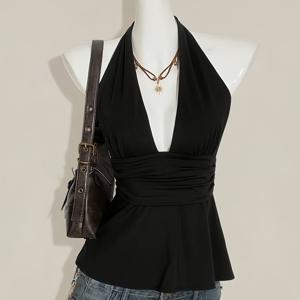 TEMU 여성 백리스 캐미솔 인형 셔츠 조끼 백리스 캐미솔 러플 탑 여성 캐미솔 탑