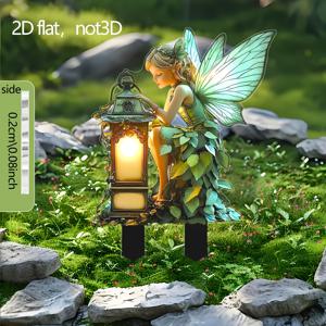TEMU 2D 평면, [2D 평면] 사계절용, 2D 평면 빛나는 랜턴이 있는 매혹적인 요정 정원 말뚝 간판 - 2D 평면 인쇄 아크릴 야외 장식, 기발한 모던 디자인, 배터리 불필요, 부활절 및 추수감사절 선물. 정원 및 식물 지지대용, 식물 지지대 말뚝, 마법 같은 분위기, 가벼운 장식품, 2D 평면