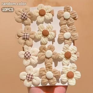 TEMU 여성용 커피색 플로럴 헤어클립 랜덤 10개 세트, 풀커버 패션 머리핀, 달콤하고 활용도 높은 헤어 액세서리, 선물용