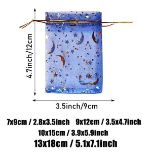 TEMU 그녀/남자를 위한 선물, 혼합 색상의 달과 별 디자인의 시어 오간자 가방 200개입, 주얼리 선물, 파티 답례품, 결혼식용 사탕 파우치, 발렌타인데이 및 크리스마스에 완벽