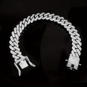 TEMU 남녀공용 12mm 업그레이드 전기도금 힙합 아이스 아웃 블링 라인스톤 쿠반 링크 체인 펑크 주얼리 팔찌