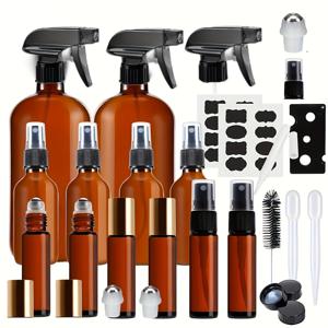 TEMU 에센셜 오일용 호박색 스피레이 병 세트 - 재충전 가능한 컨테이너 (2개 16온스, 4개 2온스 및 6개 10ml 롤러 병 포함)