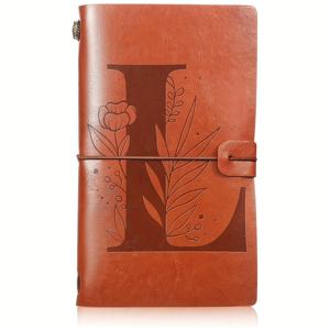 TEMU 꽃무늬 초기 PU 가죽 여행 다이어리 (레터 조합 포함), 남녀 모두에게 선물로 적합, 리필 가능 노트북 용지 포함, 메모 쓰기에 적합, 결혼식, 생일 및 크리스마스 선물로 이상적, 크기: 4.7 X 7.9인치