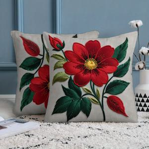 TEMU 2개입, 고품질 숏 플러시, 빨간 꽃무늬 베개 커버, 산뜻한 스타일 베개 커버, 양면 인쇄 18인치 * 18인치, 소파, 거실, 침실, 차량 쿠션, 홈 데코레이션에 적합, 베개솜 없음