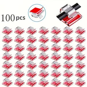 TEMU 야외용 케이블 클립 100개, 테이프 조명 클립, 고하중 투명 케이블 클립 - 잔여물 없는 접착식 전원 코드 및 연장 코드 정리기, 책상 밑, 벽걸이, 콘센트용 - 가정, 사무실, 작업실, 배선 관리용 - 디자인, 안정적인 그립감, 내구성 있는 플라스틱, 기술 레이아웃 장식용 클립, 자체 접착식 후크, 페어리 조명 코드 홀더, 소형, 투명