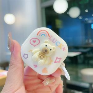 TEMU Galaxy Buds Live/Pro/2 이어폰 케이스와 호환되는 귀여운 리본 베어 /FE 이어폰 보호 커버