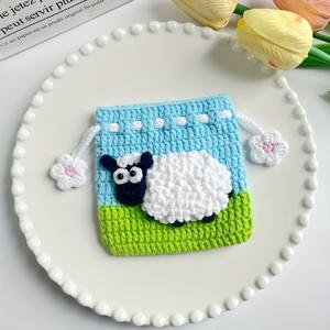 TEMU 사랑스러운 소와 양의 코바늘 코인 파우치, 실로 수제 제작. 이 미니 드로스트링 수납 가방은 헤드폰, 동전 및 기타 용품을 보관하기에 완벽합니다. 여성들을 위한 훌륭한 휴일 선물입니다.