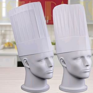 TEMU 비닐 원단으로 제작된 통기성 폴리에스터 셰프 모자 5개 세트. 버클 잠금 장치가 있는 높은 돔 디자인으로 손세탁 전용. 일회용 주방 셰프 액세서리로 레스토랑에 적합