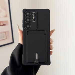 TEMU 갤럭시 S25 울트라/S24 울트라/S23 울트라/S22 울트라/S21 울트라용 심플한 순수 컬러 푸시-풀 카드 슬롯 휴대폰 케이스, 카드 홀더 포함, 휴대용, 충격 방지 소프트 케이스