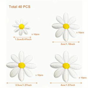 TEMU 40개 4사이즈 데이지 꽃 아이언온 패치, 자수 어플리케 패치 DIY 의류, 바지, 모자, 백팩 장식용 패치
