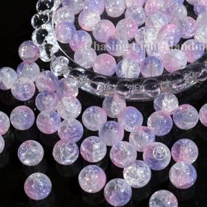 TEMU 50개 10mm 아이스 투명 프로틴 드림 글라스 비즈 - 트라이컬러 그라데이션 퍼플 핑크 화이트 스노우플레이크 크랙 디자인 라운드 비즈, DIY 주얼리 만들기, 팔찌 & 목걸이 공예용, 꿈결 같은 미니멀한 효과 유리 비즈