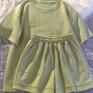 TEMU 여아용 여름 신상 패션 반팔 쇼츠 캐주얼 스포츠 투피스 세트 2개, 야외 활동에 완벽