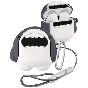 TEMU 에어팟 4(2024)용 사랑스러운 상어 케이스, 3D 만화 동물 디자인, 랜야드 포함 에어팟 프로/프로2세대/3세대/2세대/1세대용 보호 커버