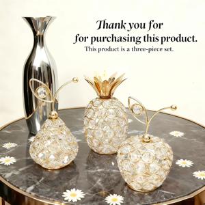 TEMU 3개 세트 골든 및 메탈 장식품 - 우아한 사과, 배, 파인애플 테이블 , 반짝이는 , 클래식 스타일 공예, 홈 , 휴일 선물, 파티용 고급스러운 데스크탑 액세서리