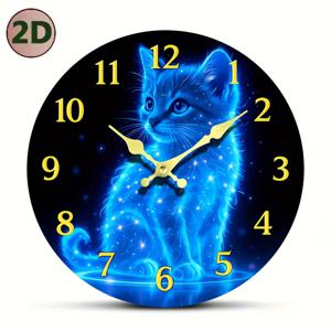 TEMU 2D 평면 벽시계, 창의적이고 매력적인 파란 고양이 벽시계, 무발광 디자인, 조용한 무소음 창의적인 벽시계, 배터리 작동 창의적인 장식, 욕실, 주방, 거실에 적합, 배터리 미포함