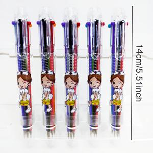 TEMU 3/5pcs 의료용 여섯 색깔 펜 투명 바렐 프린트 펜 간호사 일련 번호 푸시 선물 펜