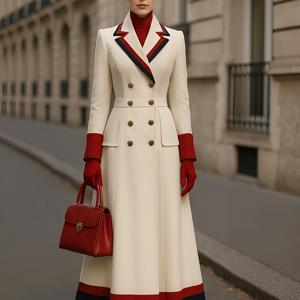 TEMU 프렌치 스타일 트위드 코트 - 더블 브레스티드 버튼 프론트, 롱 A라인 맥시 코트, 우아한 스페셜 라인 컬렉션, 사계절 착용 가능, 세탁기 사용 가능 (단색), 출퇴근 및 웨딩용 - 다용도 아우터웨어