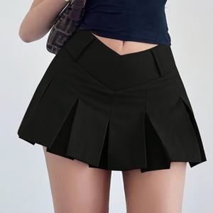 TEMU 아메리칸 빈티지 칼리지 핫 스타일 V-웨이스트 로우라이즈 플리츠 스커트 A라인 미니 스커트