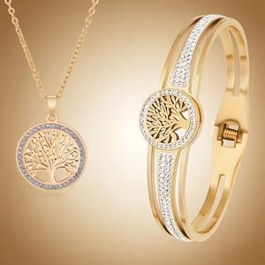 TEMU 2개 패션 스테인리스 스틸 생명의 나무 주조 외링 속이 빈 펜던트 목걸이 팔찌, 인품을 드러내는 다재다능한 패션