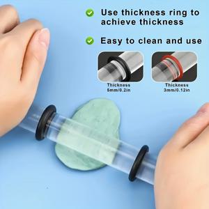 TEMU 투명 아크릴 폴리머 클레이 롤링 핀 (두께 링 포함) - 세척 용이, 오래 지속되는 공예 도구 (클레이 몰딩 및 가공용), 공예 애호가에게 이상적, 공예 도구, 투명 디자인, 튼튼함